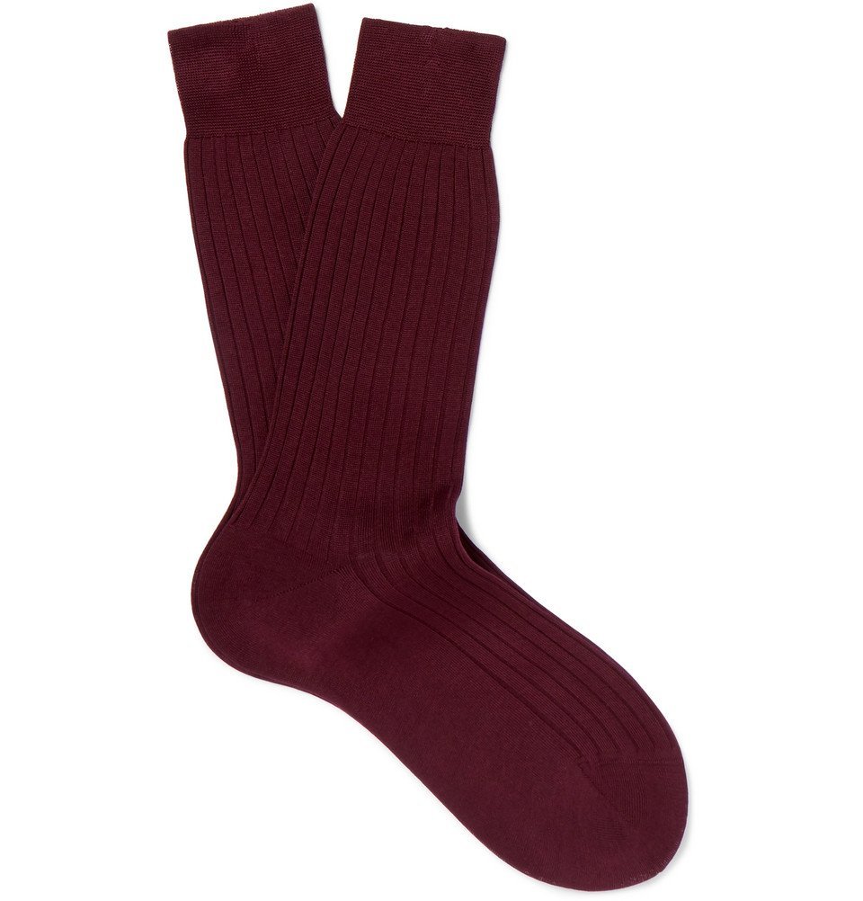 Berluti - Ribbed Cotton Socks - Men - Burgundy Berluti