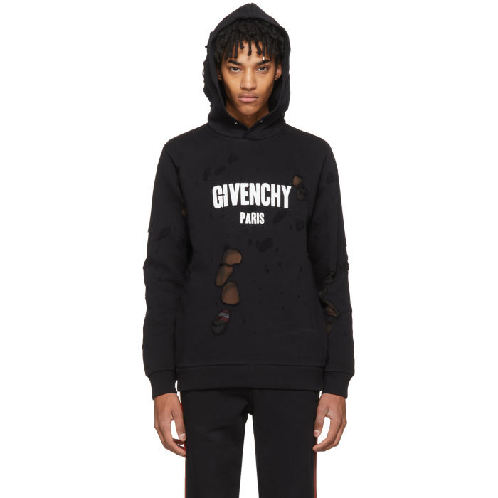 givenchy black distressed hoodie