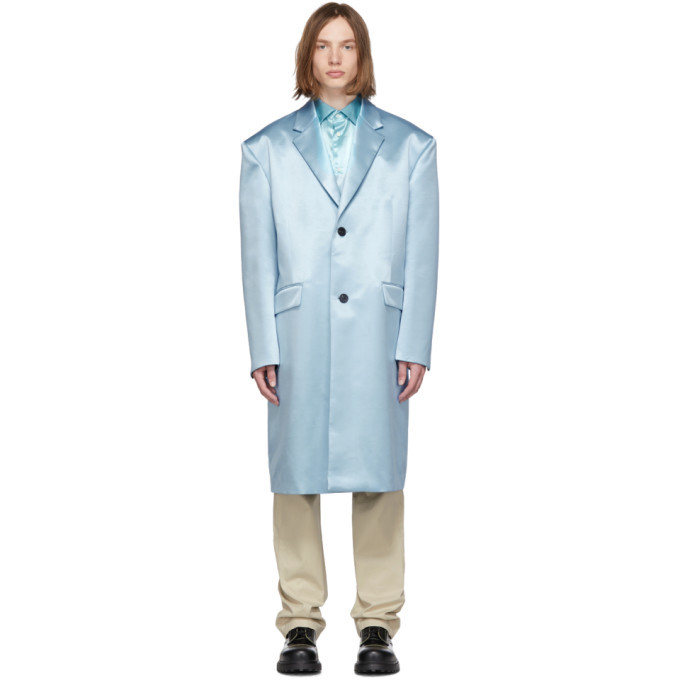 Raf Simons Blue Silk Classic Big Coat Raf Simons