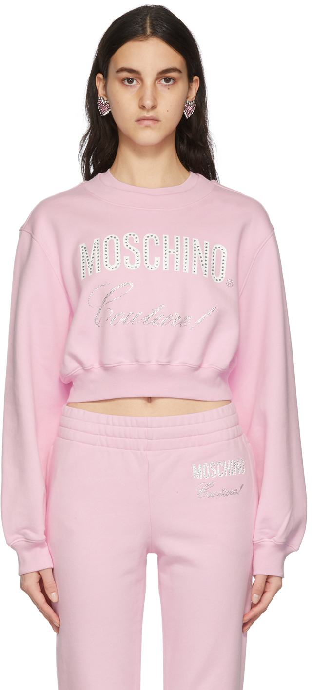 Moschino Pink Beaded Logo Cropped Sweater Moschino