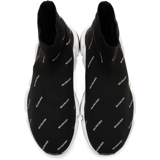 Balenciaga Black All Over Logo Speed Sneakers Balenciaga