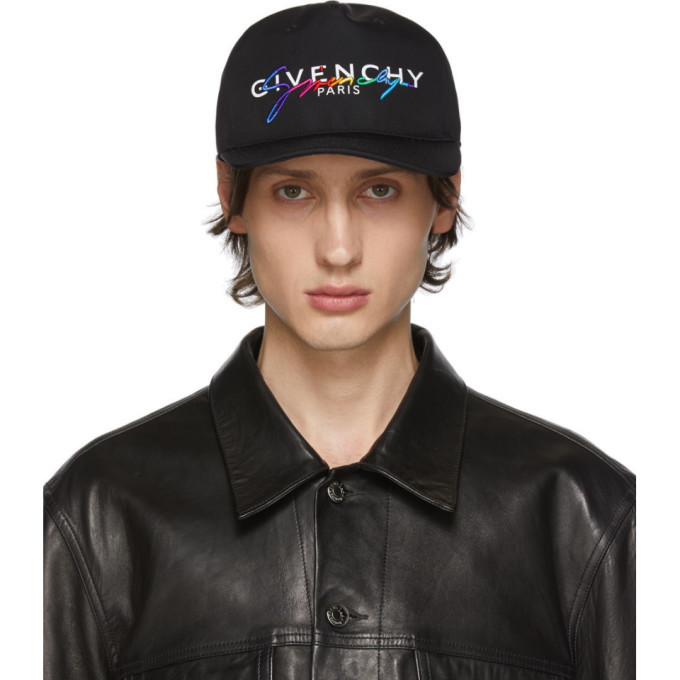 Givenchy Black Embroidered Rainbow Logo Cap Givenchy