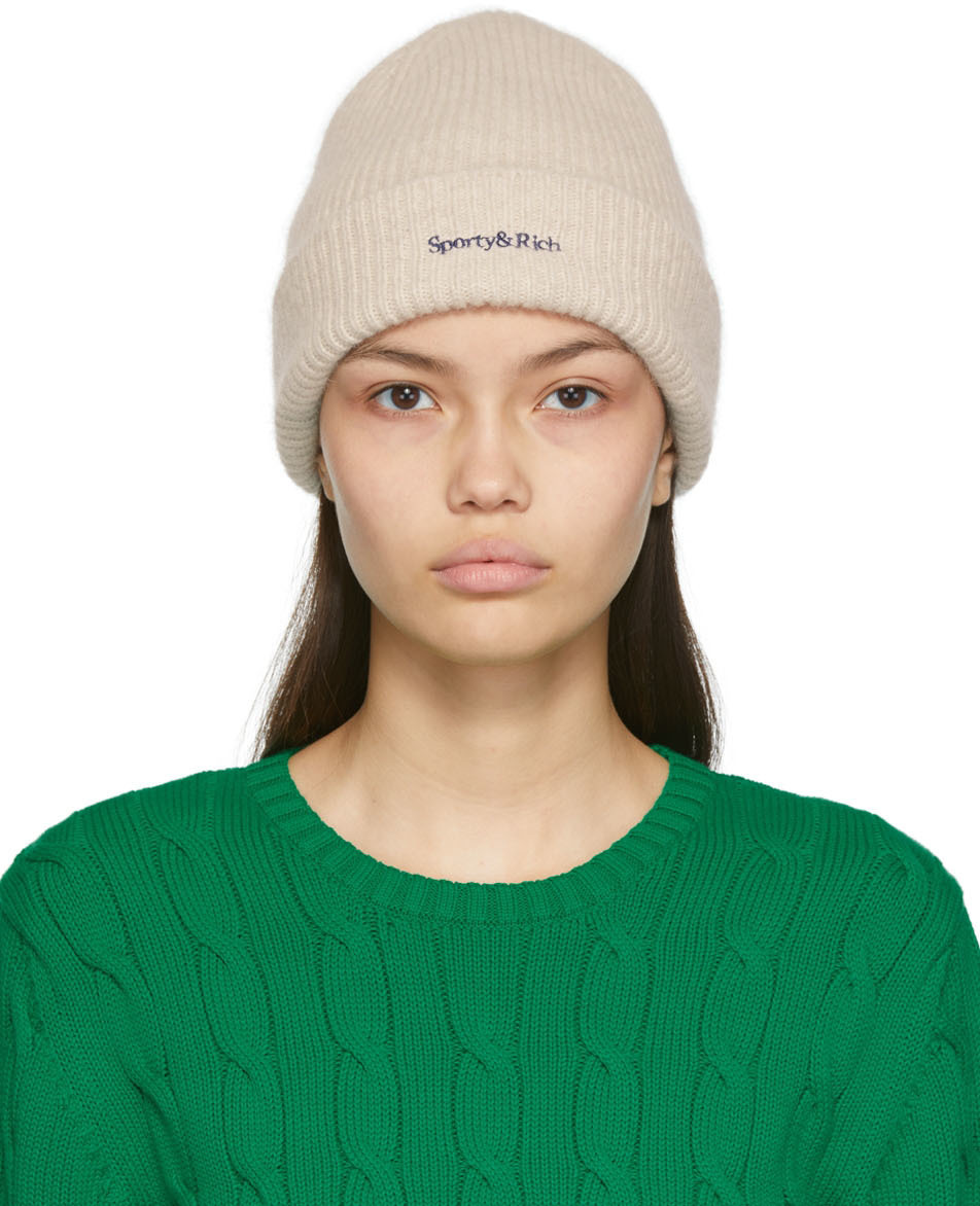 Sporty & Rich Beige Dina Serif Logo Beanie Sporty & Rich