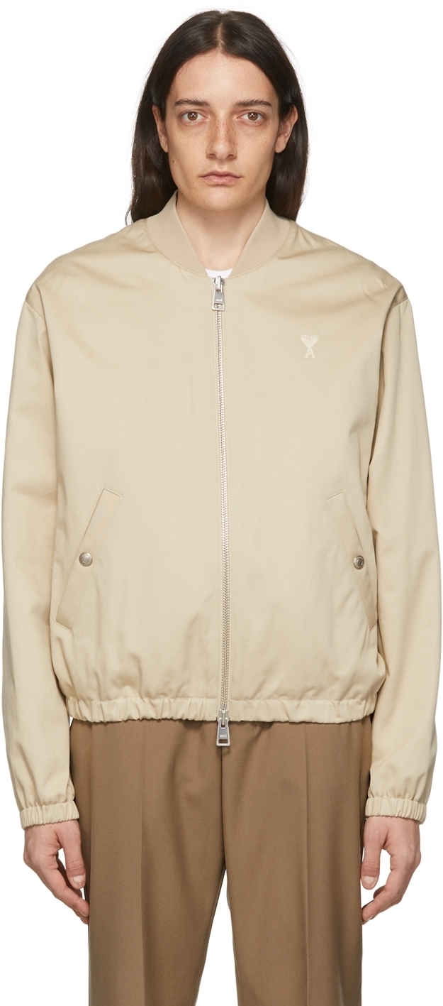 AMI Alexandre Mattiussi Beige Ami De Coeur Bomber Jacket AMI