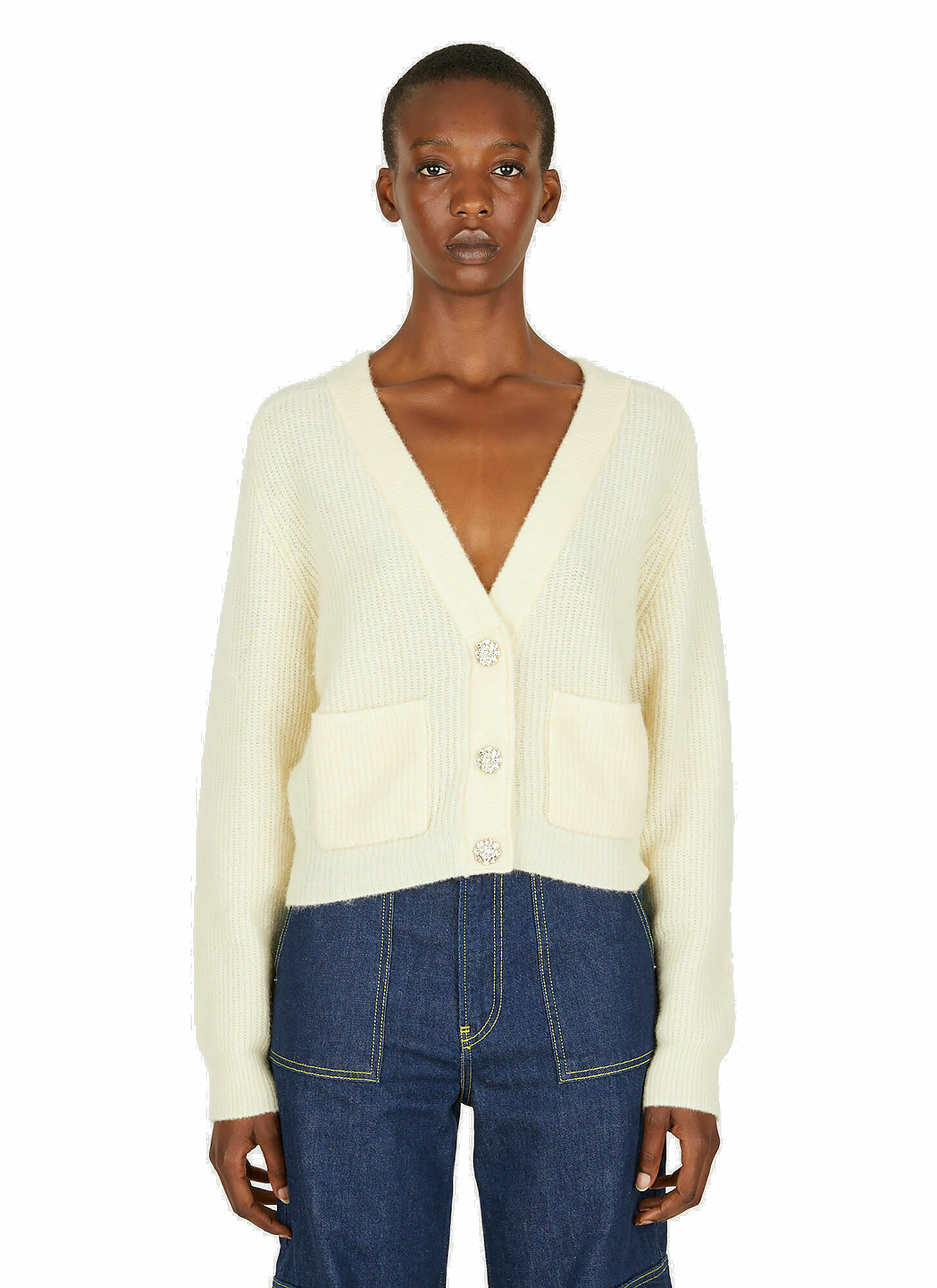 Ribbed Cardigan in Cream GANNI