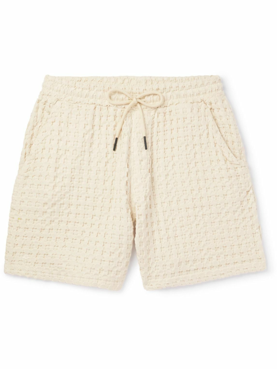 OAS - Straight-Leg Waffle-Knit Cotton Drawstring Shorts - Neutrals OAS