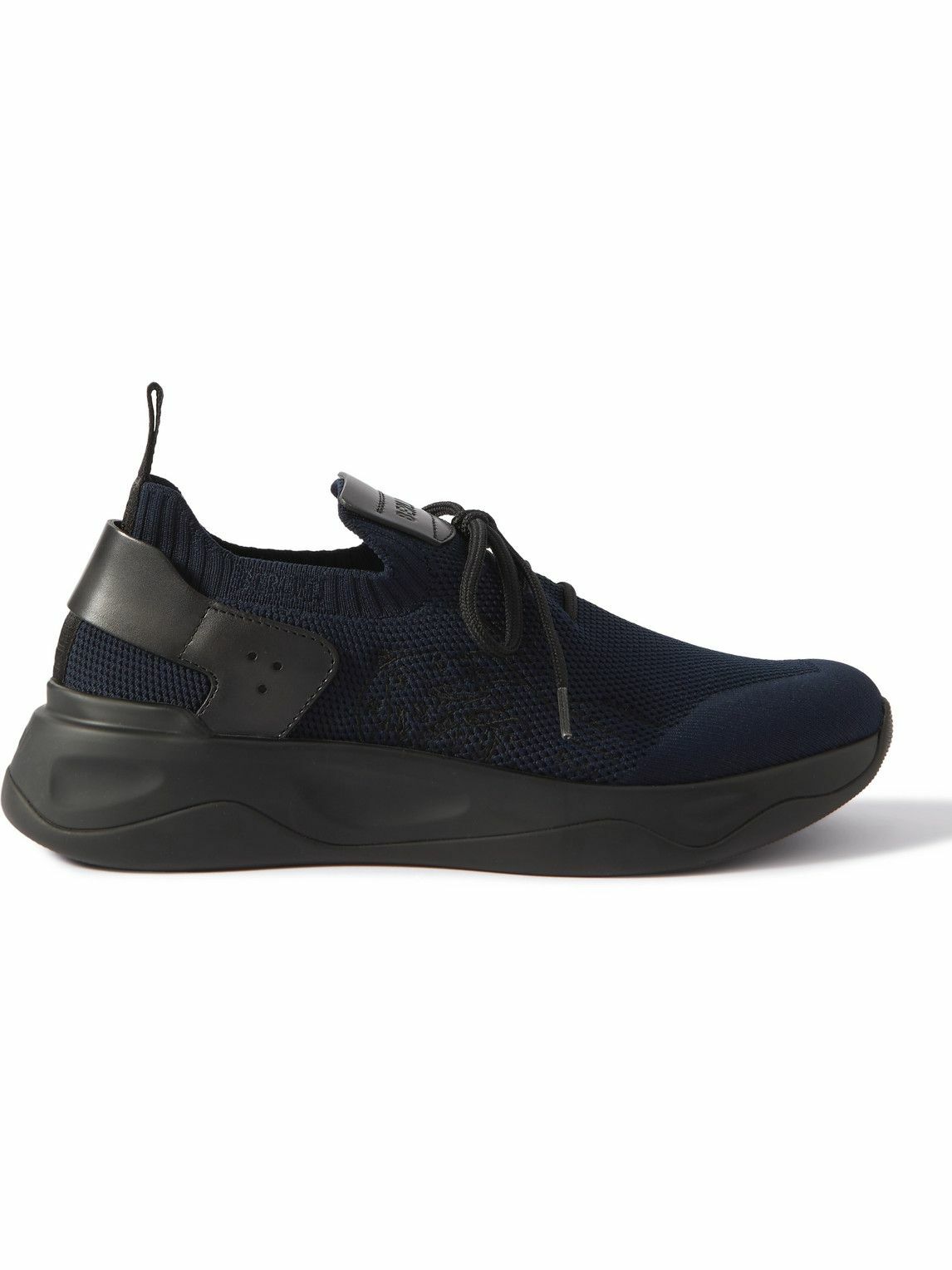 Berluti - Venezia Leather-Trimmed Stretch-Knit Sneakers - Blue Berluti