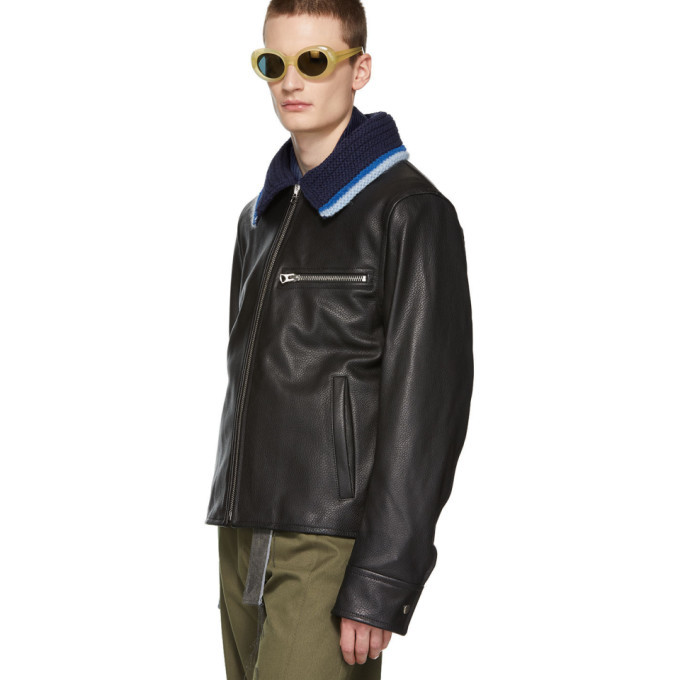 Acne Studios Black Knit Collar Leather 