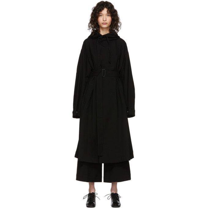 Regulation Yohji Yamamoto Black Wool Hooded Coat Regulation Yohji Yamamoto