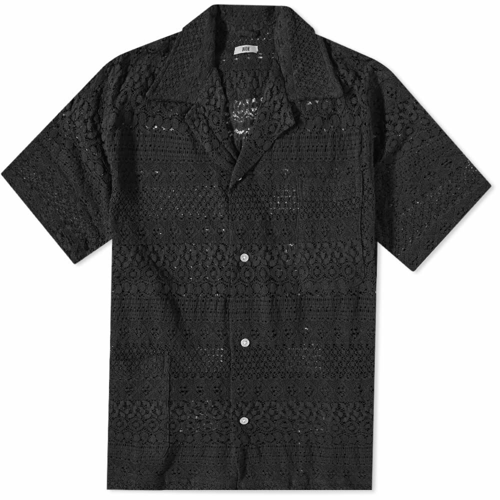 Bode Men's Lattice Lace Short Sleeve Shirt in Black Bode