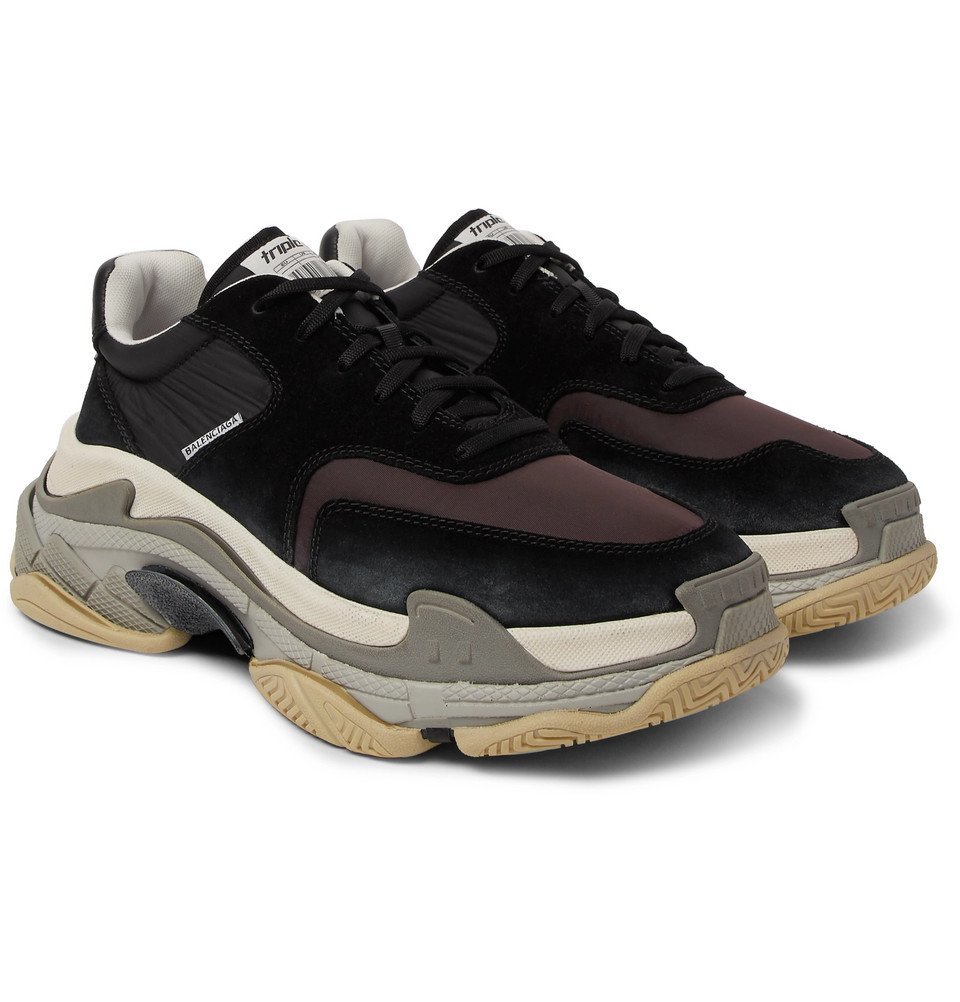 balenciaga triple s nylon mesh suede and leather sneakers