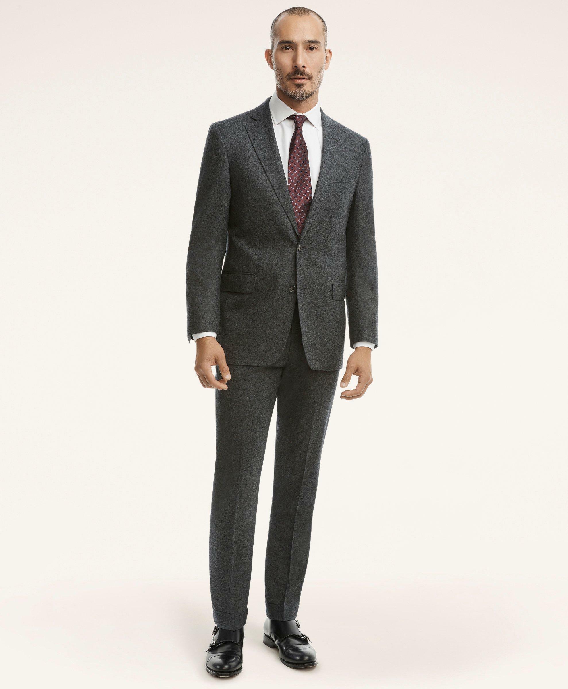 Brooks Brothers Men's Regent Fit Wool Flannel Suit Jacket | Charcoal
