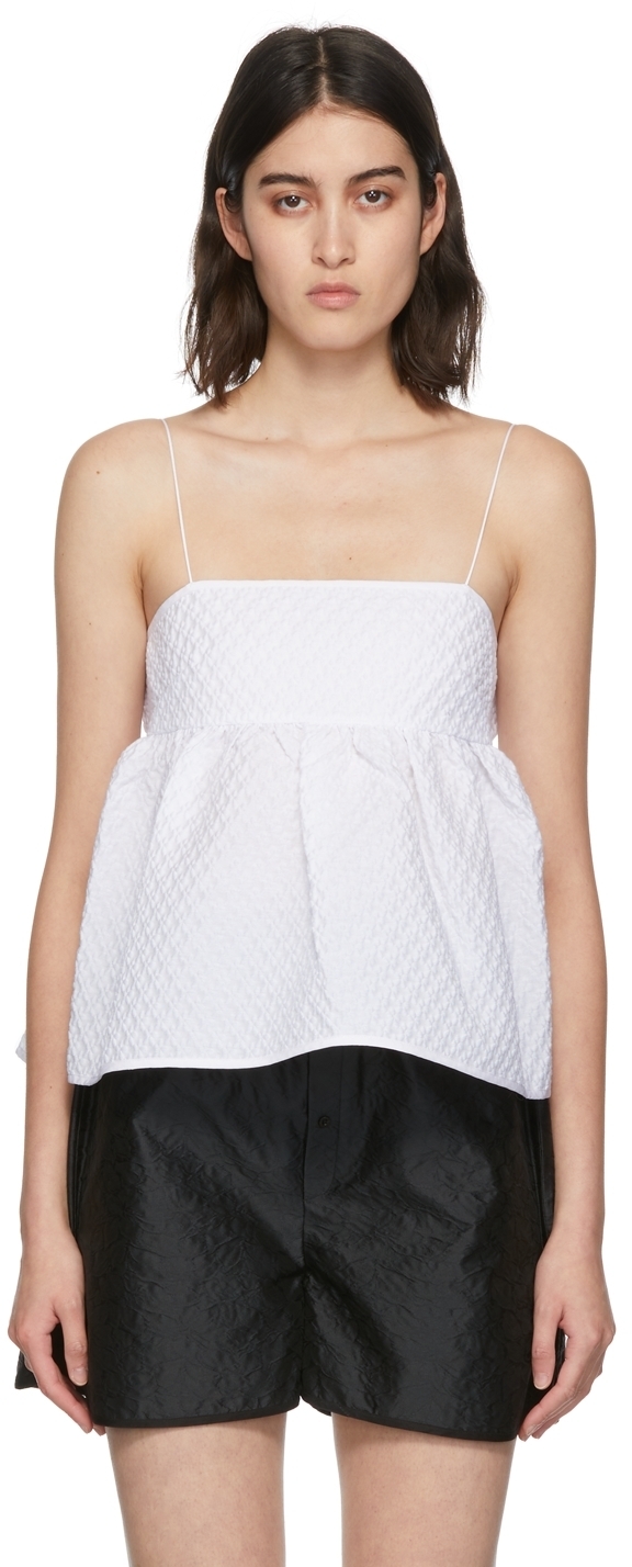 Cecilie Bahnsen White Matelassé Selena Blossom Camisole Cecilie