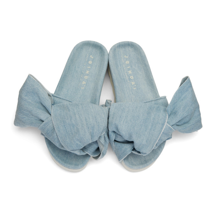 denim bow slides