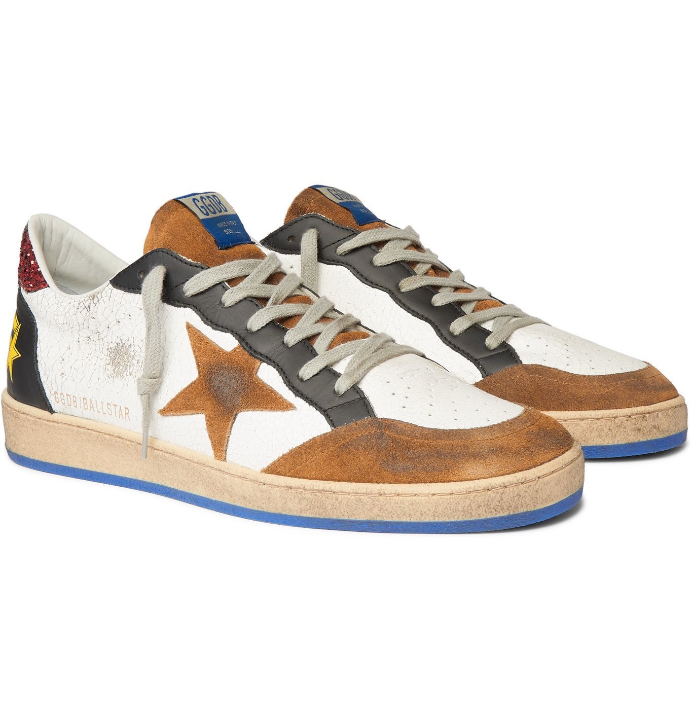 Golden Goose - Ball Star Distressed Cracked-Leather and Suede Sneakers ...