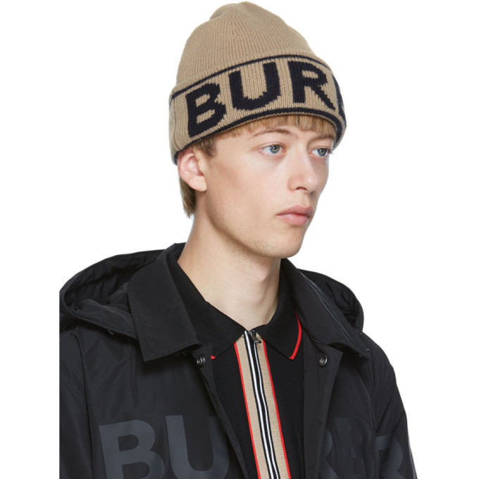 Burberry Tan Cashmere Logo Beanie Burberry