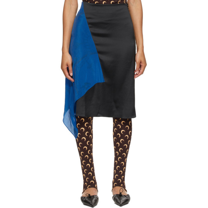 Marine Serre Black and Blue Hanging Silk Scarf Skirt Marine Serre