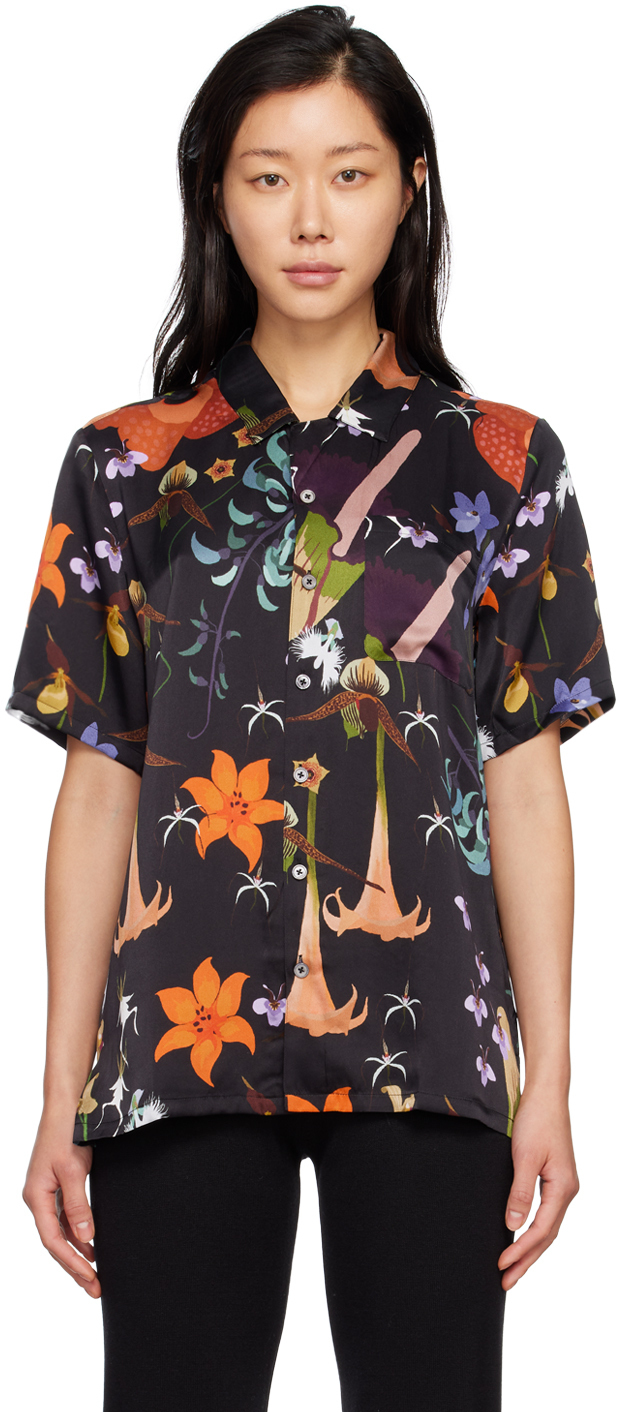 Silk Laundry Black Camp Shirt Silk Laundry