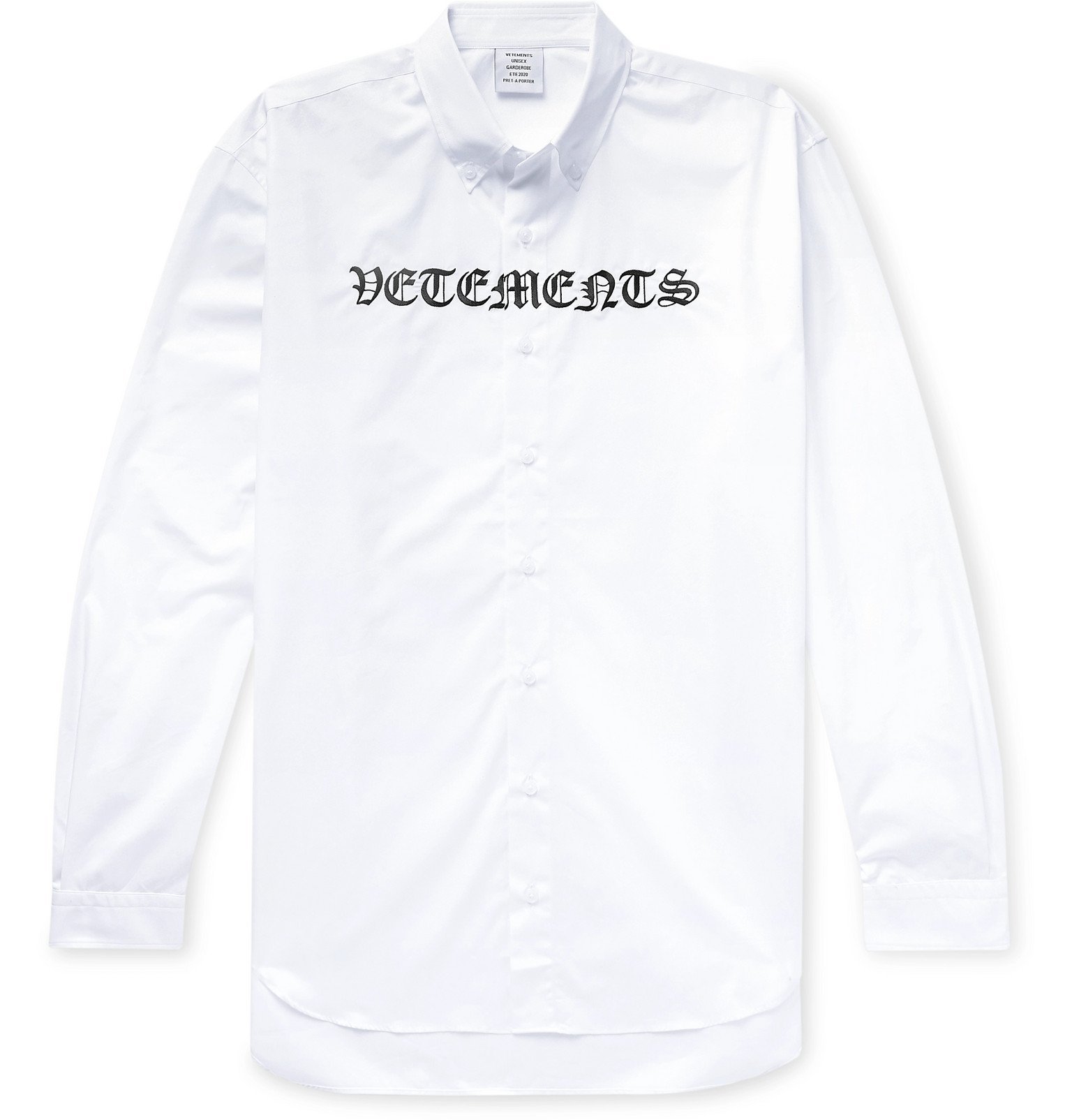 Vetements - Oversized Button-Down Collar Logo-Embroidered Cotton-Poplin ...