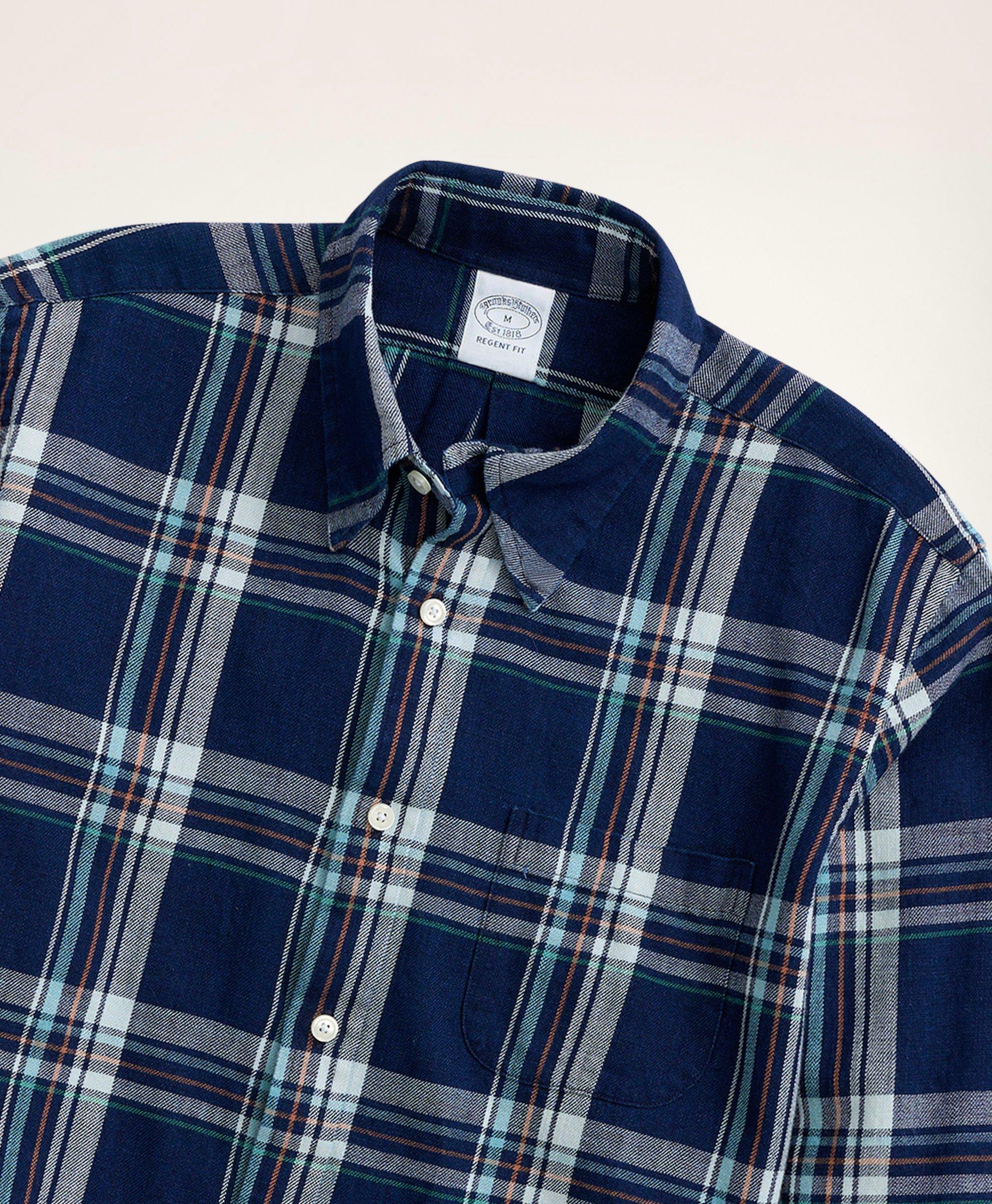 Brooks Brothers Men's Regent Regular-Fit Sport Shirt, Faded Plaid | Indigo