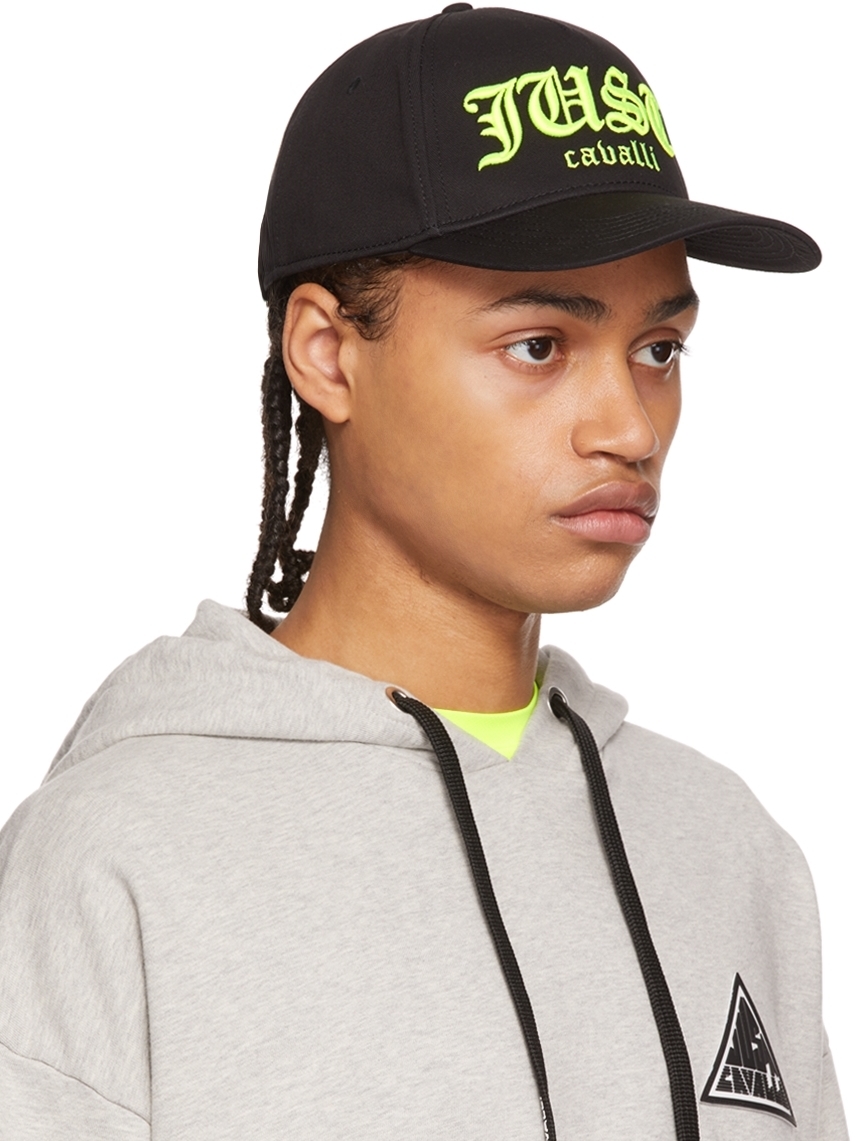 Just Cavalli Black Gothic Logo Baseball Cap Just Cavalli