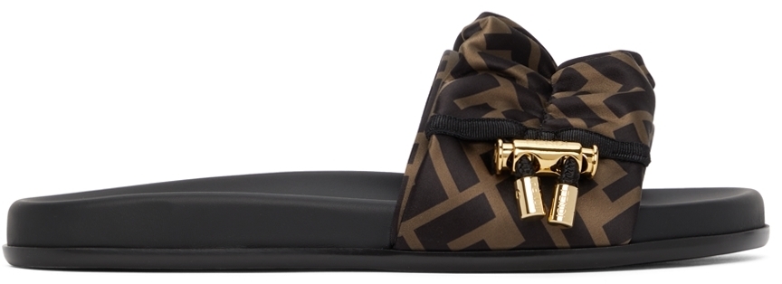 Fendi Brown FF Vertigo Pool Slides Fendi