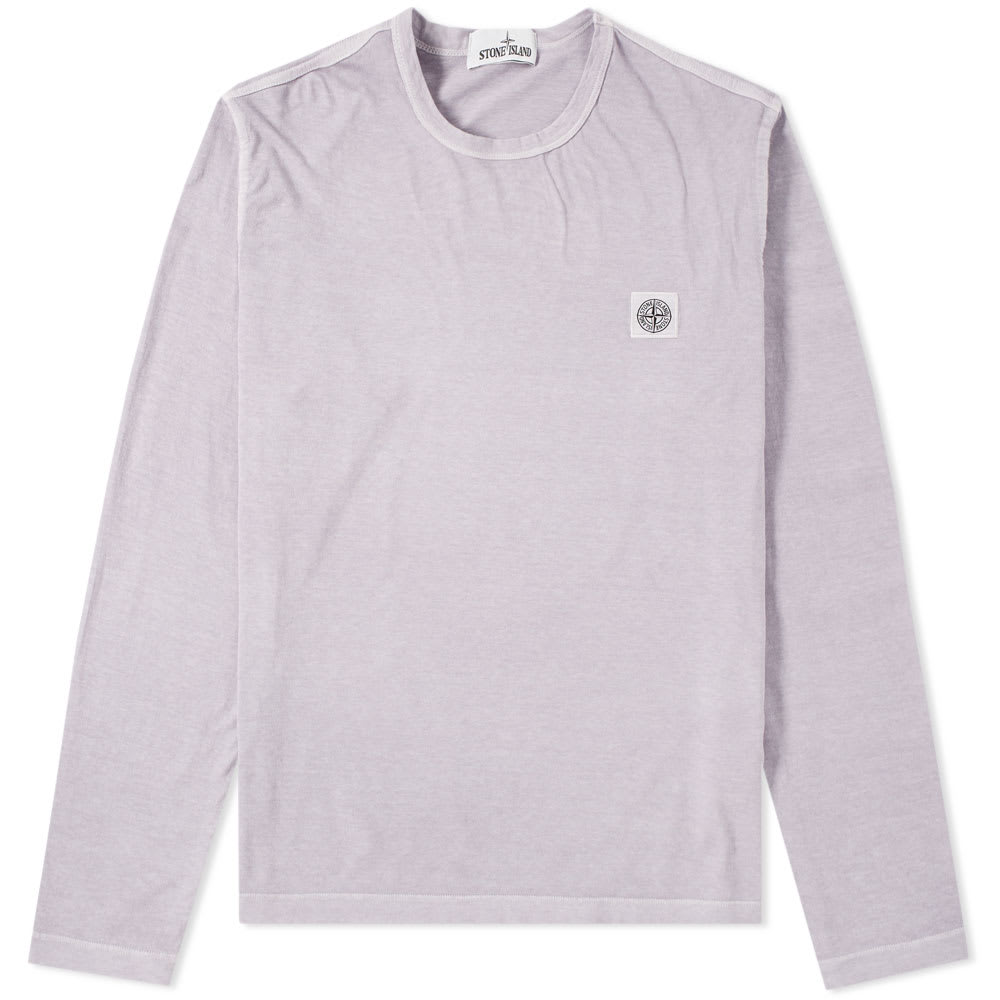 Stone Island Long Sleeve Garment Dyed Fissato Effect Slim Tee Purple ...
