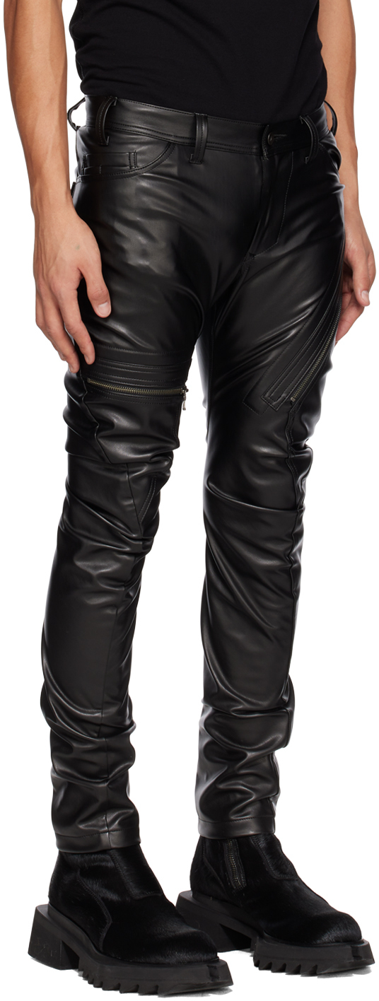 Julius Black Indirect Faux-Leather Cargo Pants Julius