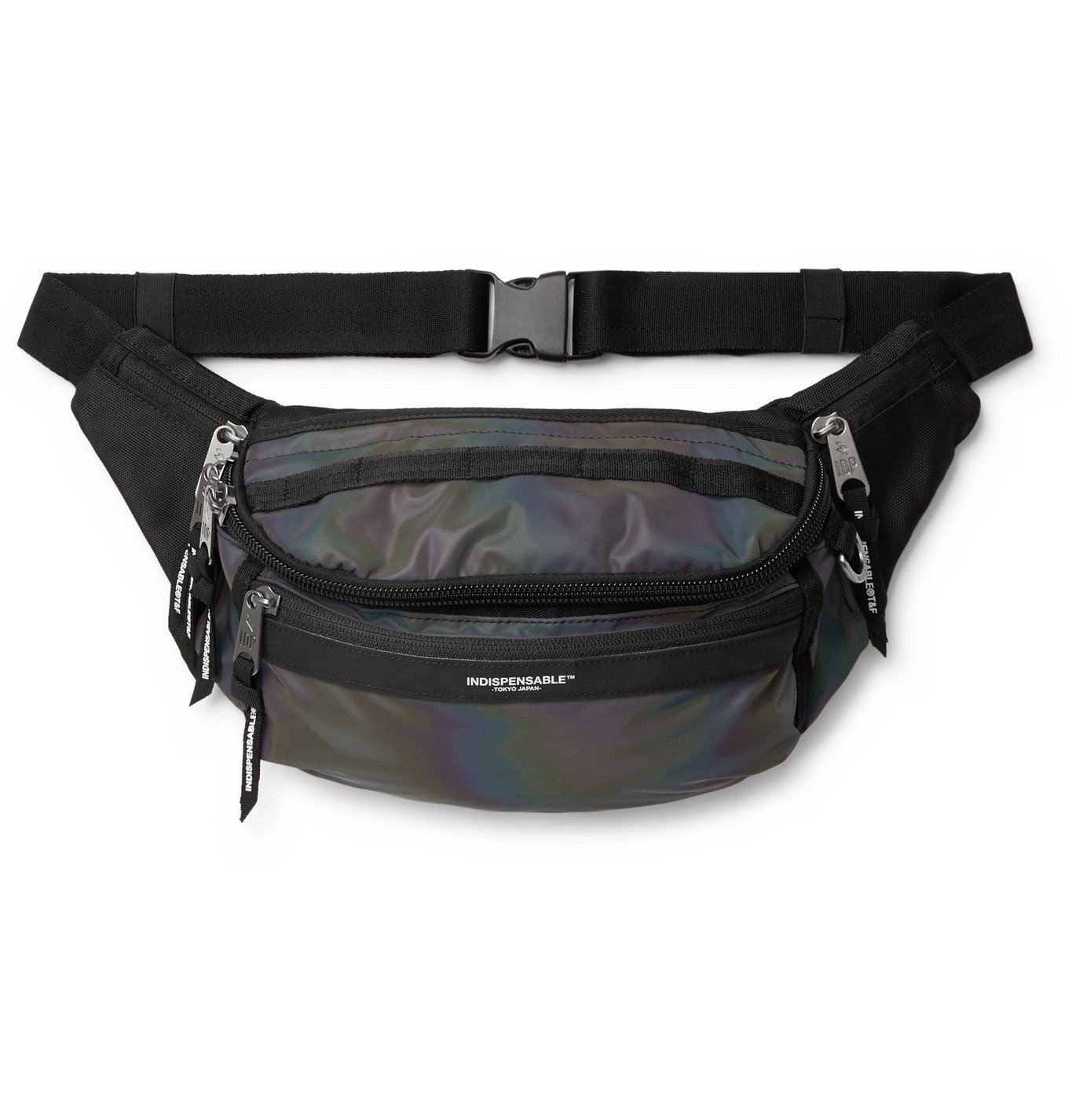 Indispensable Attach Iridescent Shell and Canvas Belt Bag Black
