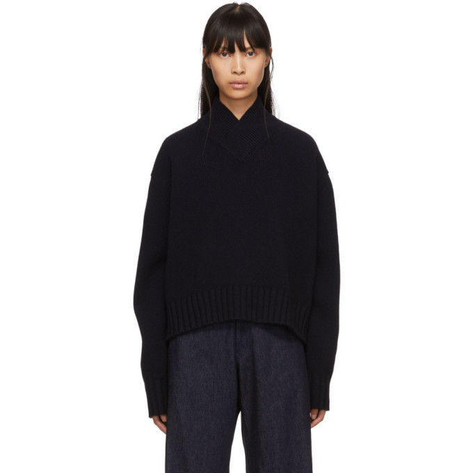 Studio Nicholson Navy Kelvin V-Neck Sweater Studio Nicholson