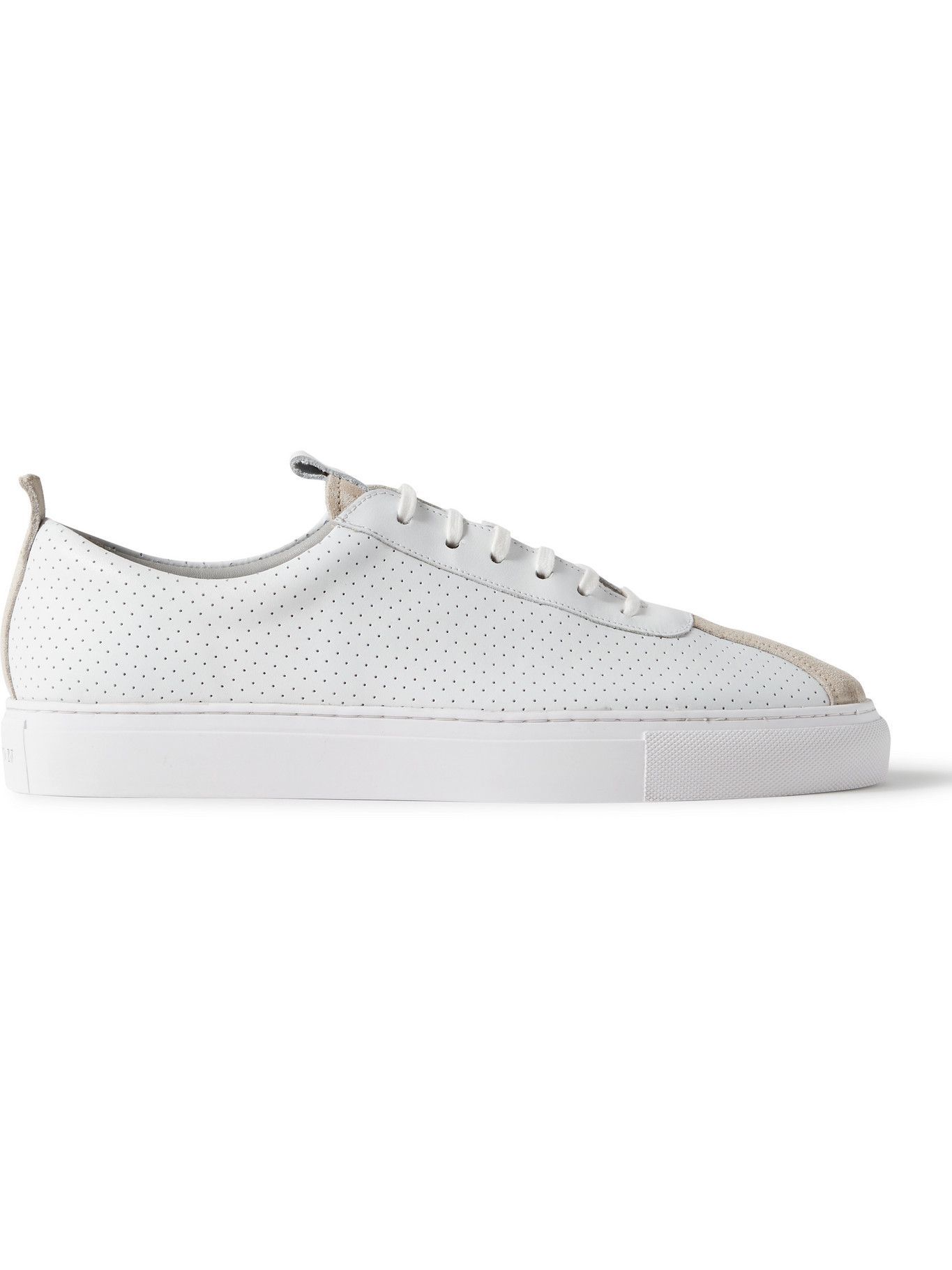 Grenson - Suede-Trimmed Perforated Leather Sneakers - White Grenson