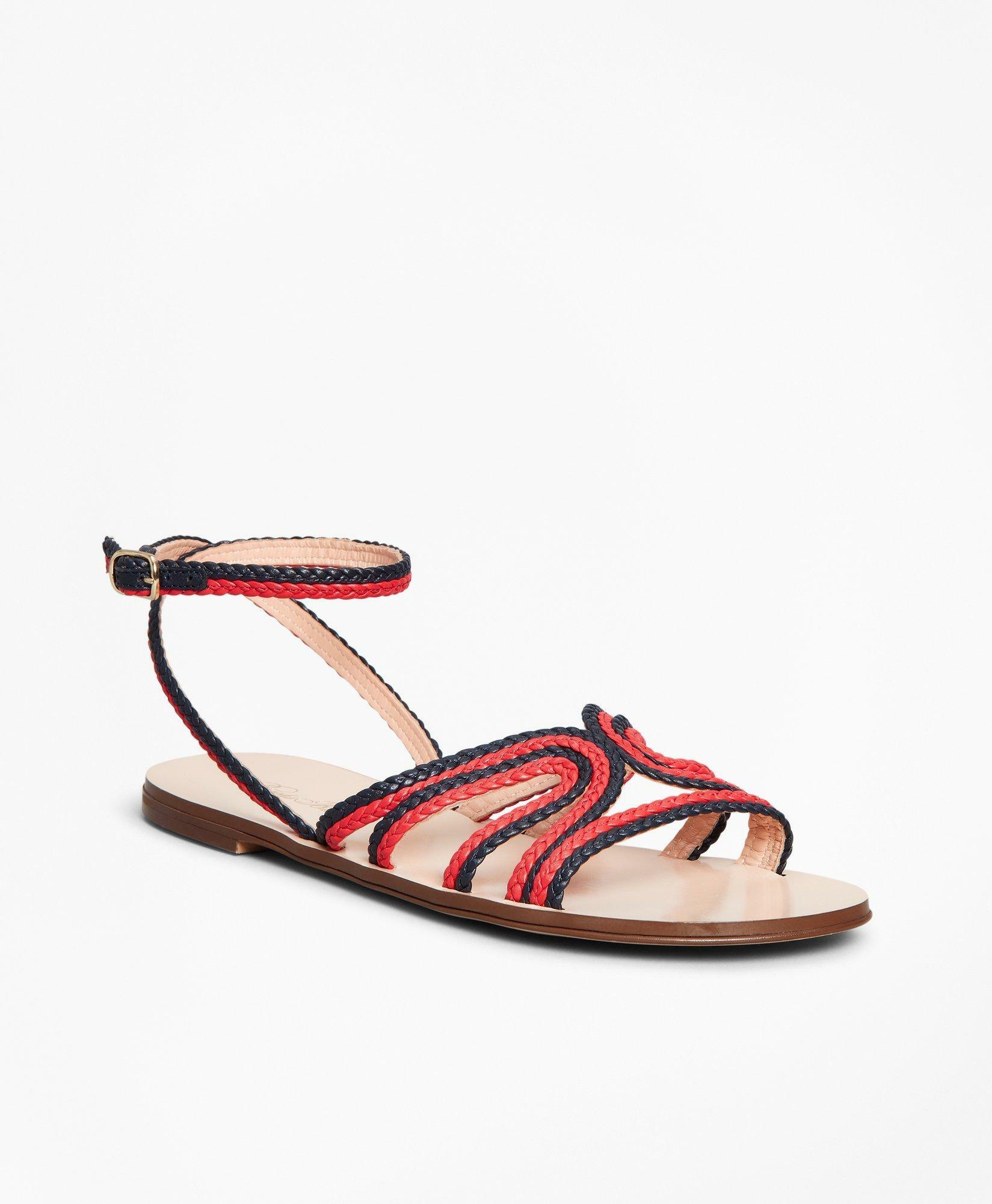 Brooks Brothers Women's Braided Leather Slide Sandals Shoes | Navy