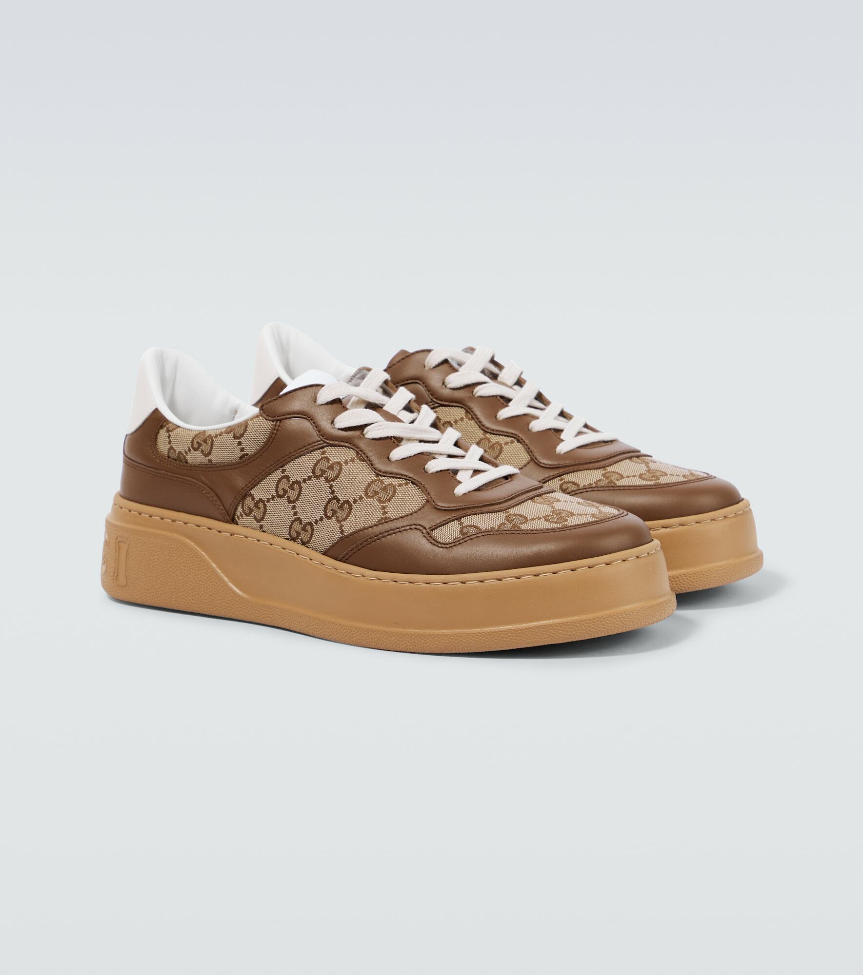 Gucci - GG leather-trimmed canvas sneakers Gucci