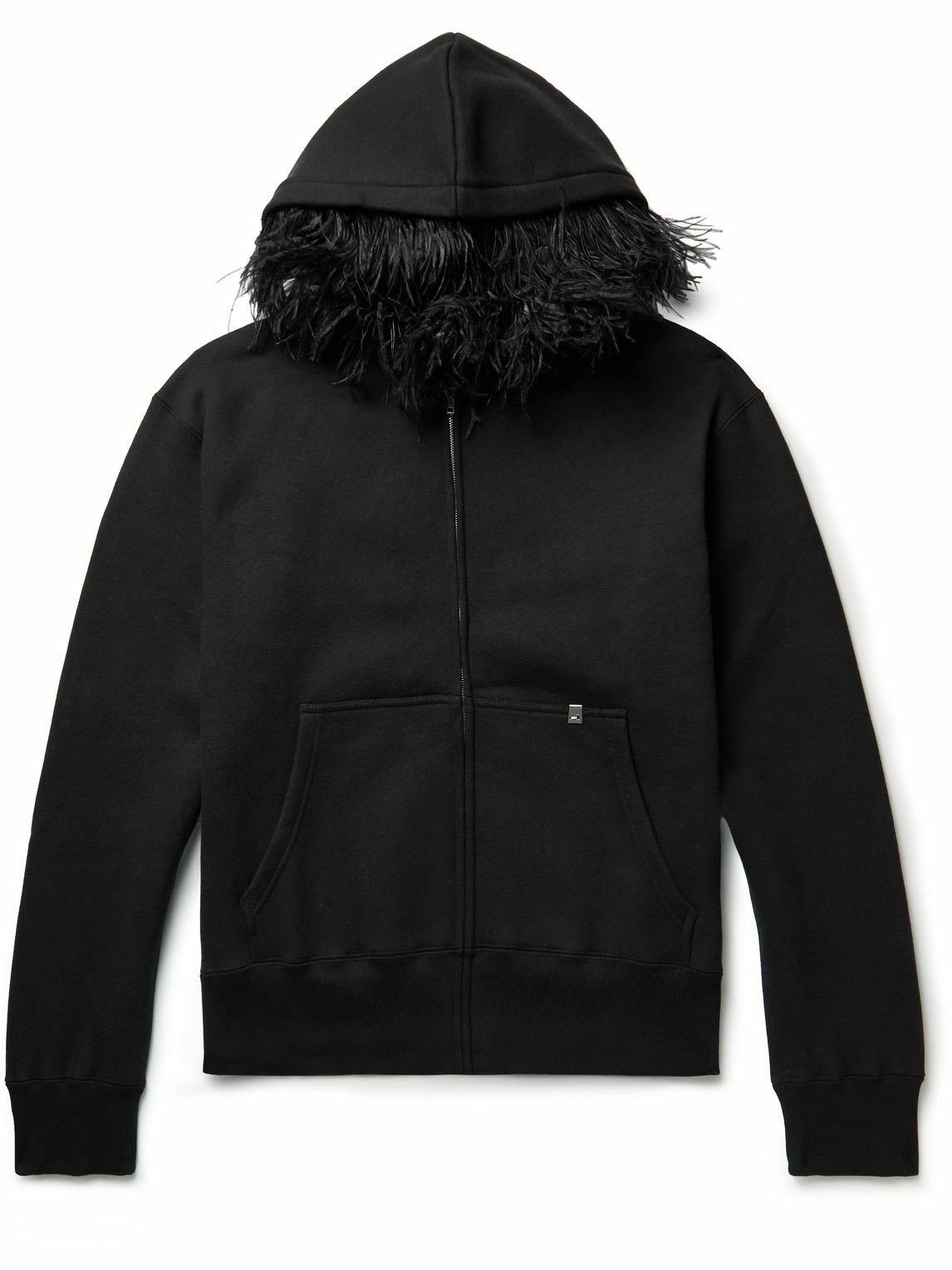 Photo: 1017 ALYX 9SM - Feather-Trimmed Cotton-Jersey Zip-Up Hoodie - Black