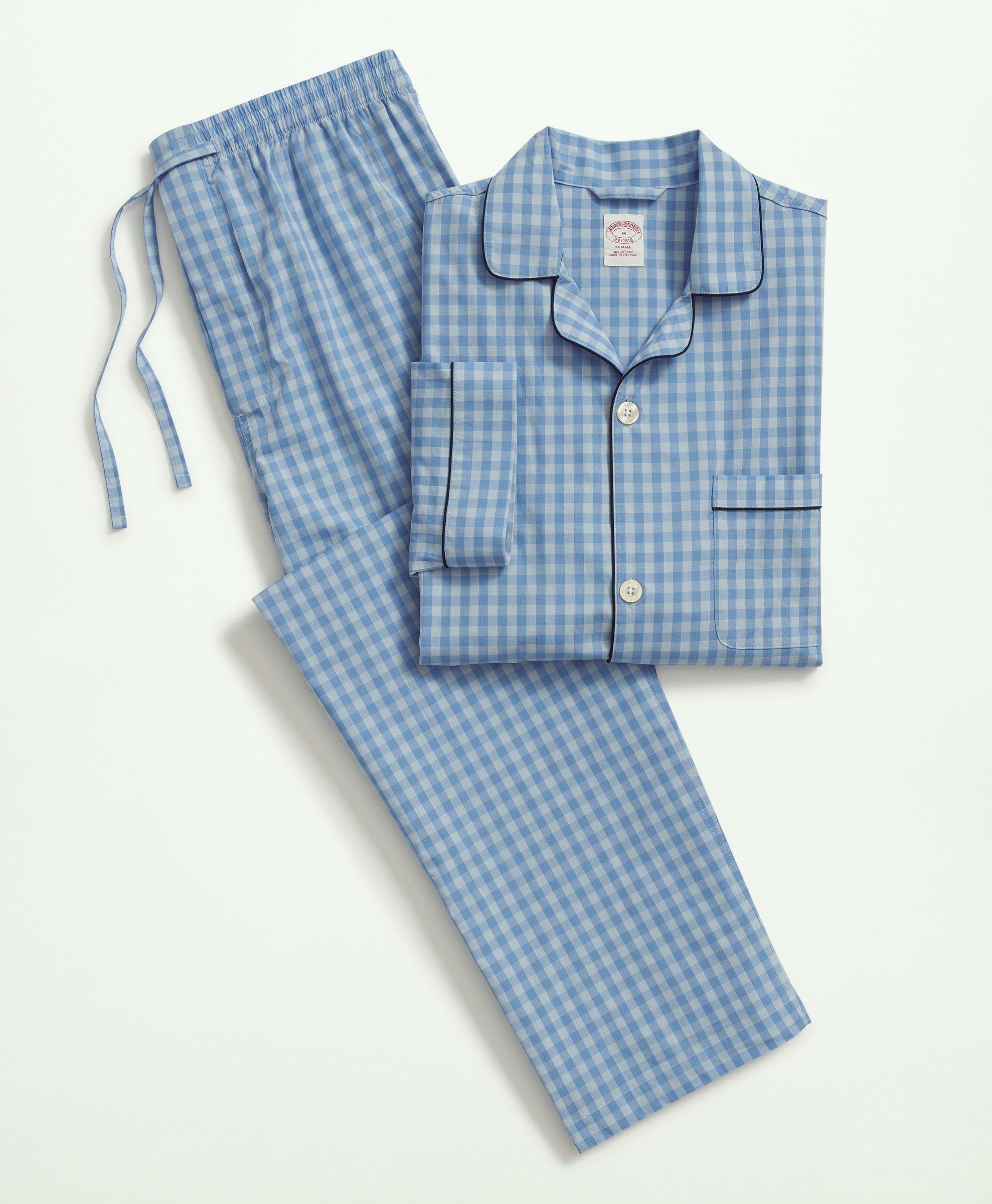 Photo: Brooks Brothers Men's Cotton Poplin Gingham Pajamas | Chambray Blue