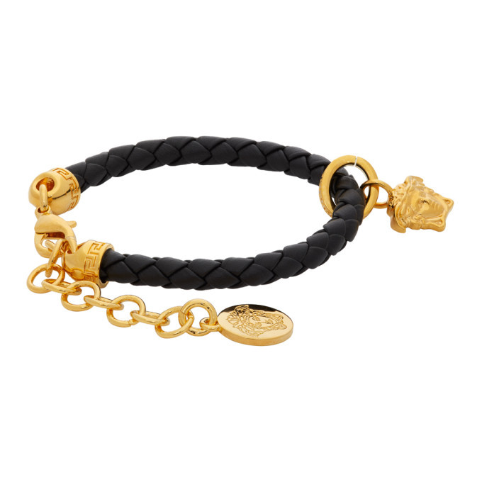 Versace Black and Gold Medusa Braided Bracelet Versace