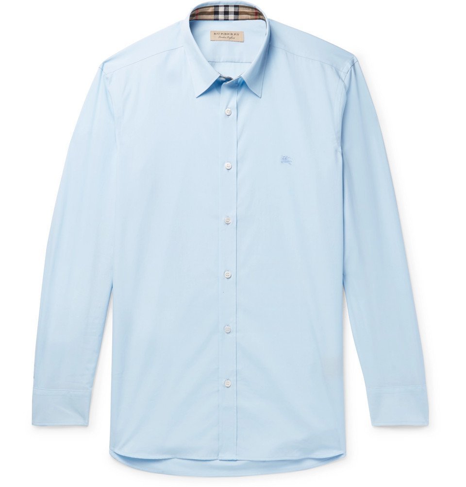 Burberry - Slim-Fit Stretch-Cotton Poplin Shirt - Men - Sky blue Burberry
