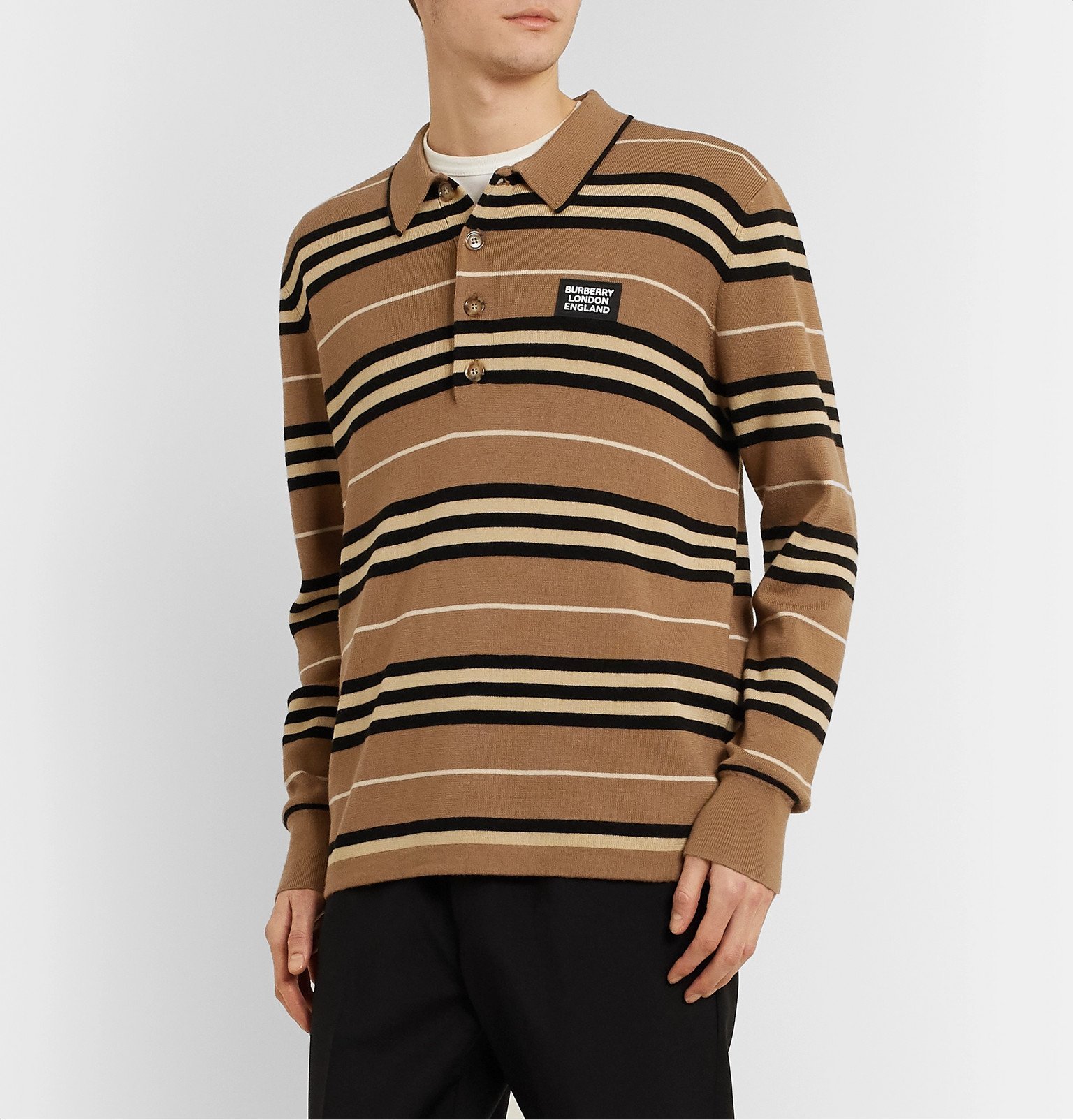 Burberry - Striped Merino Wool Polo Shirt - Brown Burberry