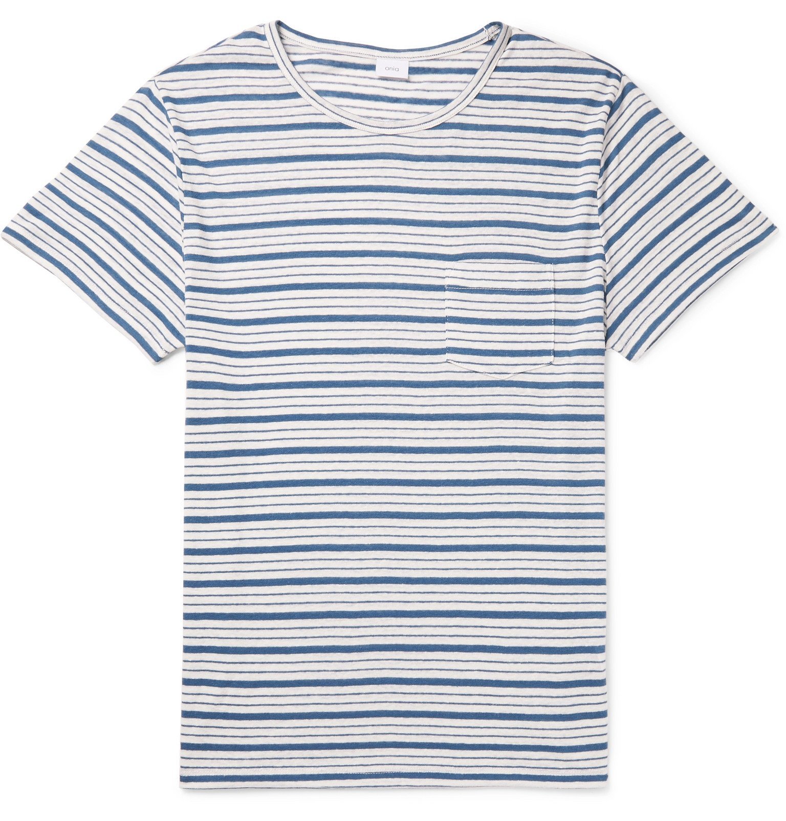 Onia - Chad Striped Linen-Blend T-Shirt - Blue Onia