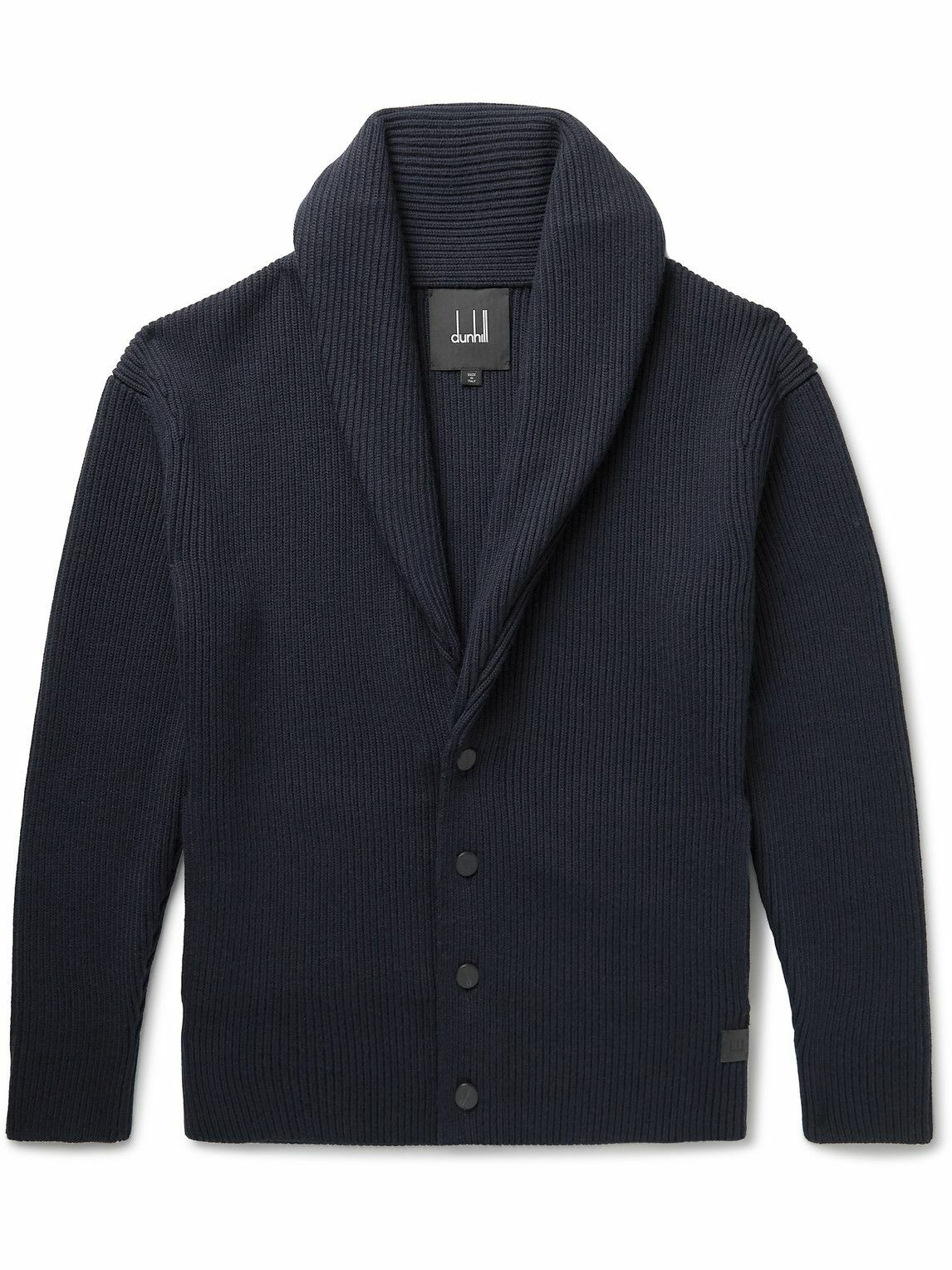 Dunhill ShawlCollar Ribbed Wool Cardigan Black Dunhill
