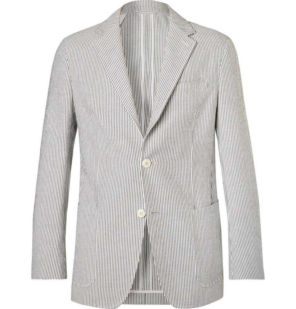 Ermenegildo Zegna - Grey Unstructured Striped Cotton-Seersucker Suit ...