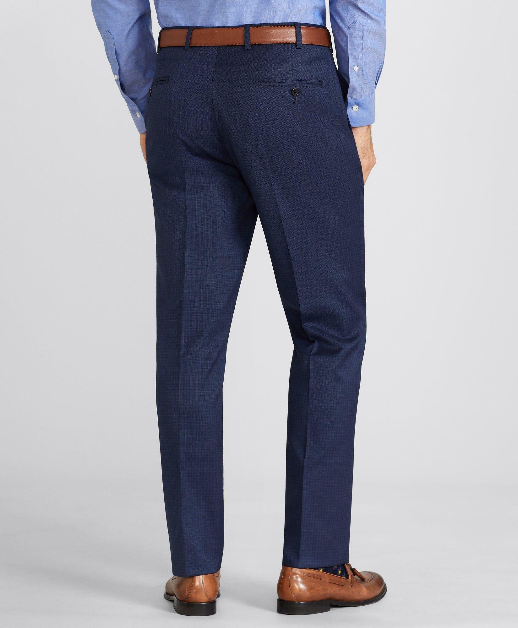 Brooks Brothers Men's Flex Regent-Fit Micro-Check Wool Trousers | Blue
