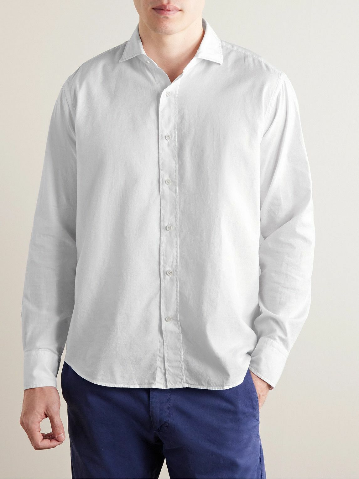 Peter Millar - Sojourn Cutaway-Collar Garment-Dyed Cotton-Poplin Shirt ...