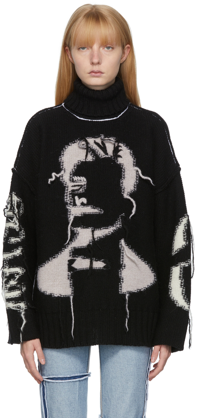 MM6 Maison Margiela Black Reversed Intarsia Graphic Sweater MM6 Maison ...