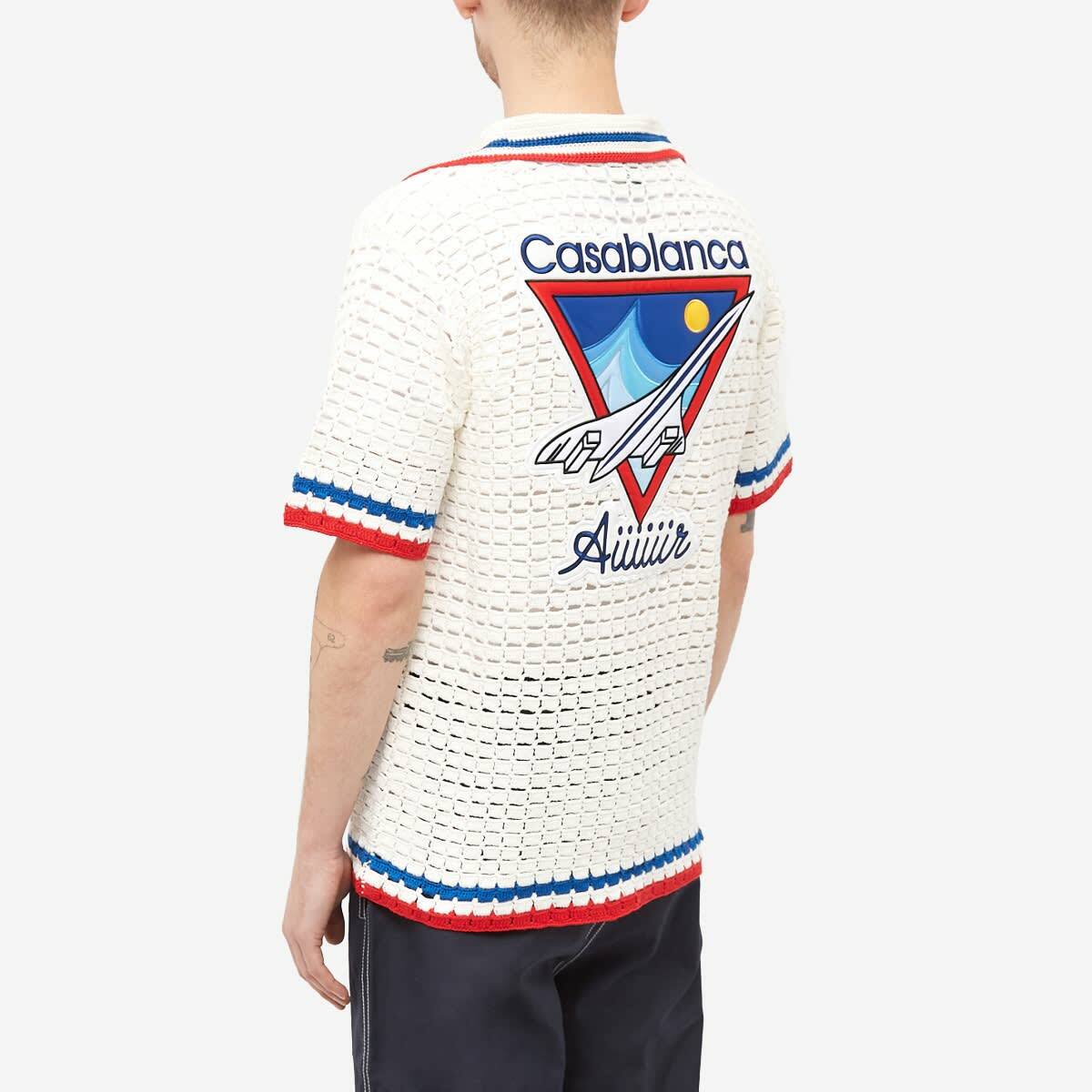 Casablanca Men's Aiiiiir Crochet Knit Shirt in White Casablanca