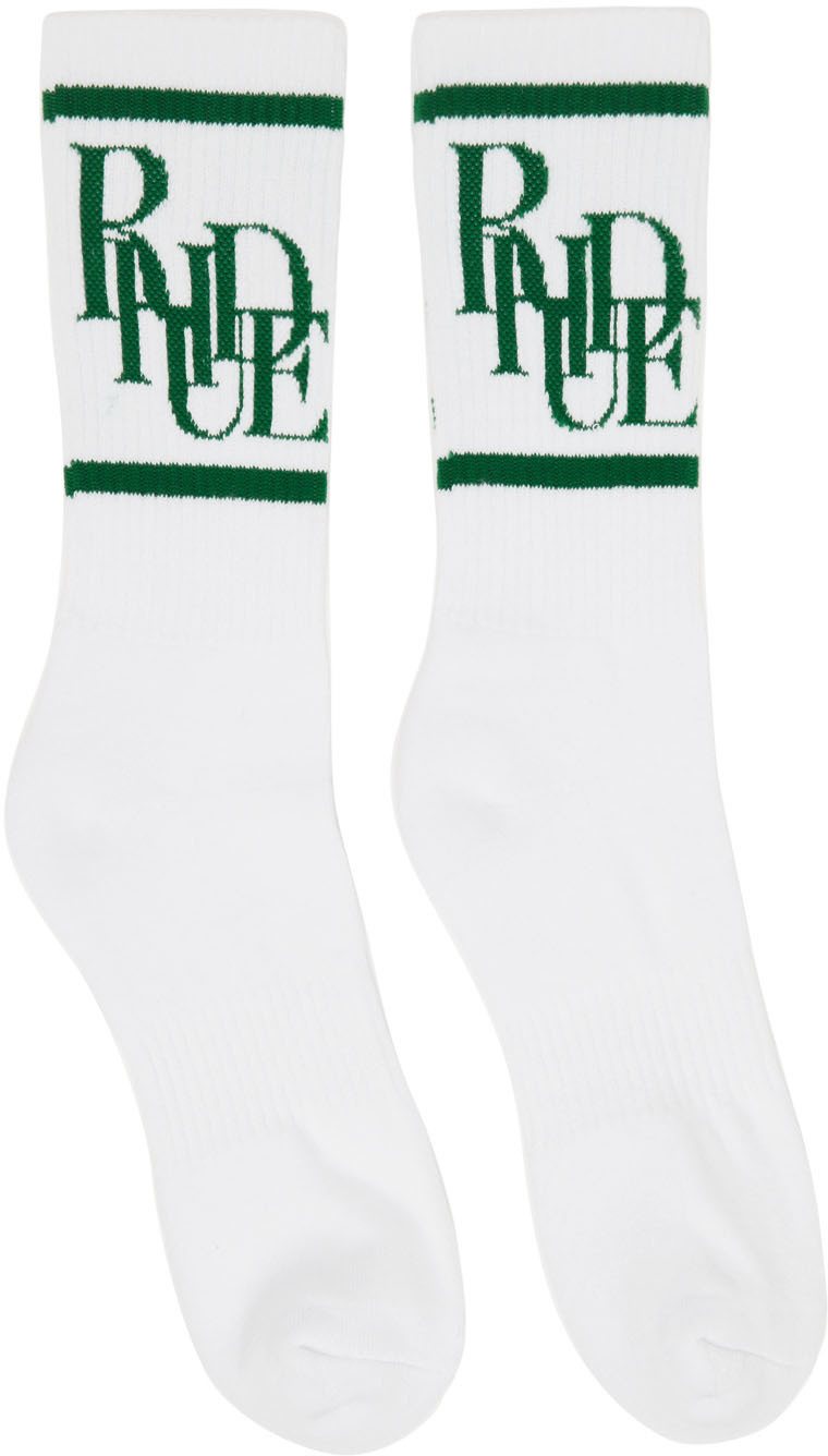 Rhude White & Green Scramble Logo Socks Rhude