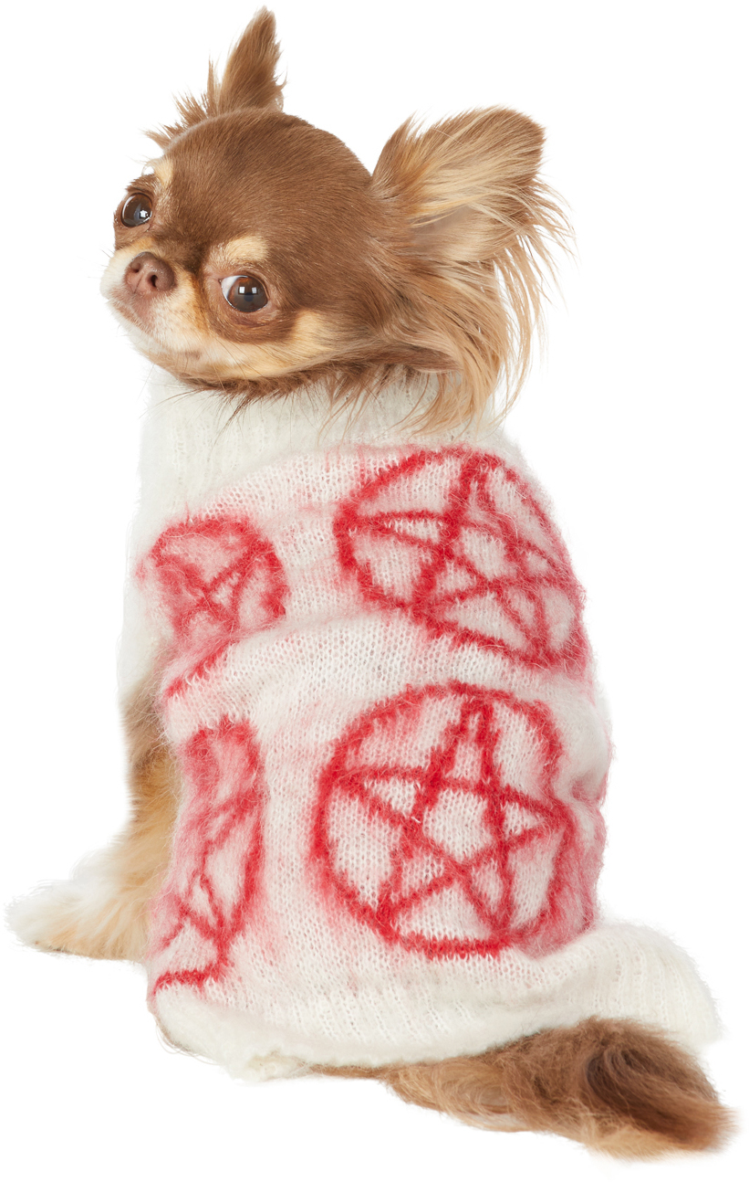 Ashley Williams White & Red Intarsia Pentagram Dog Sweater Ashley Williams