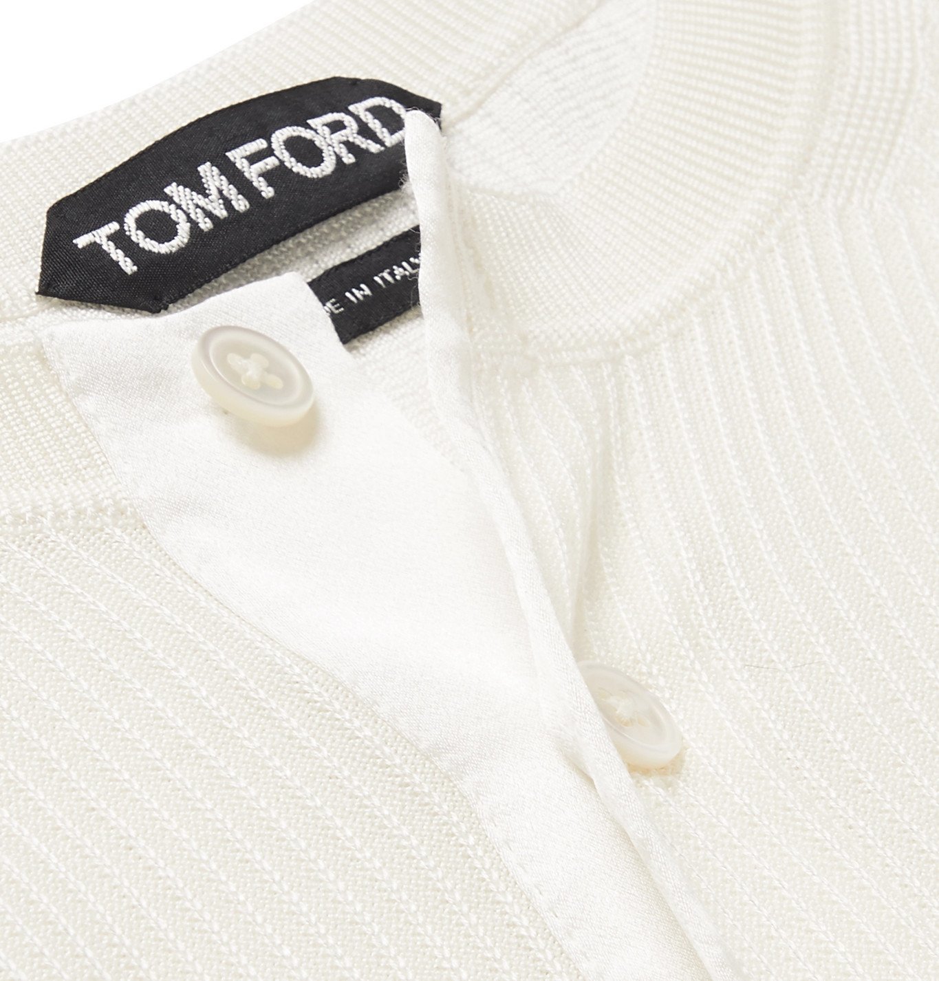 TOM FORD - Satin-Trimmed Ribbed Silk Henley T-Shirt - White TOM FORD