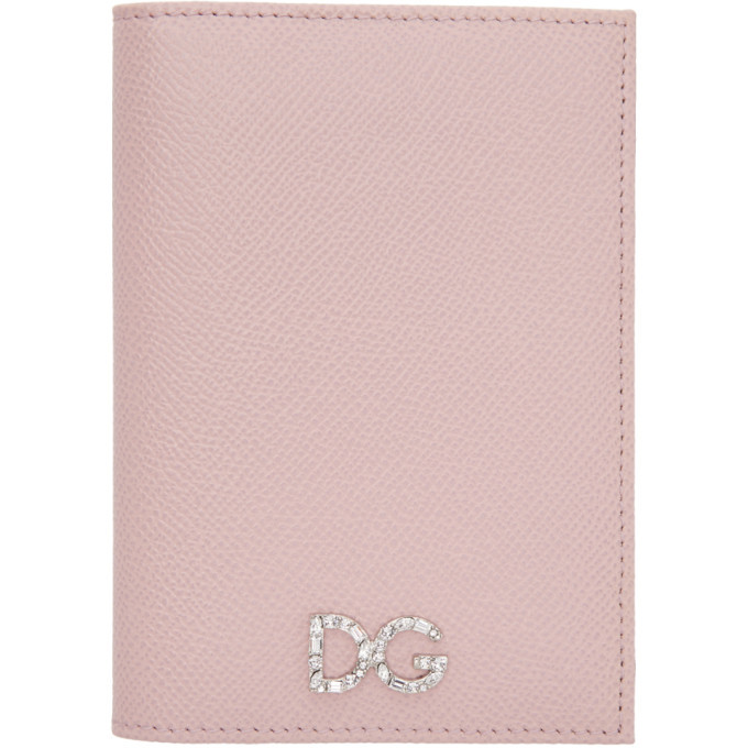 Dolce and Gabbana Pink Crystal Logo Passport Holder Dolce & Gabbana