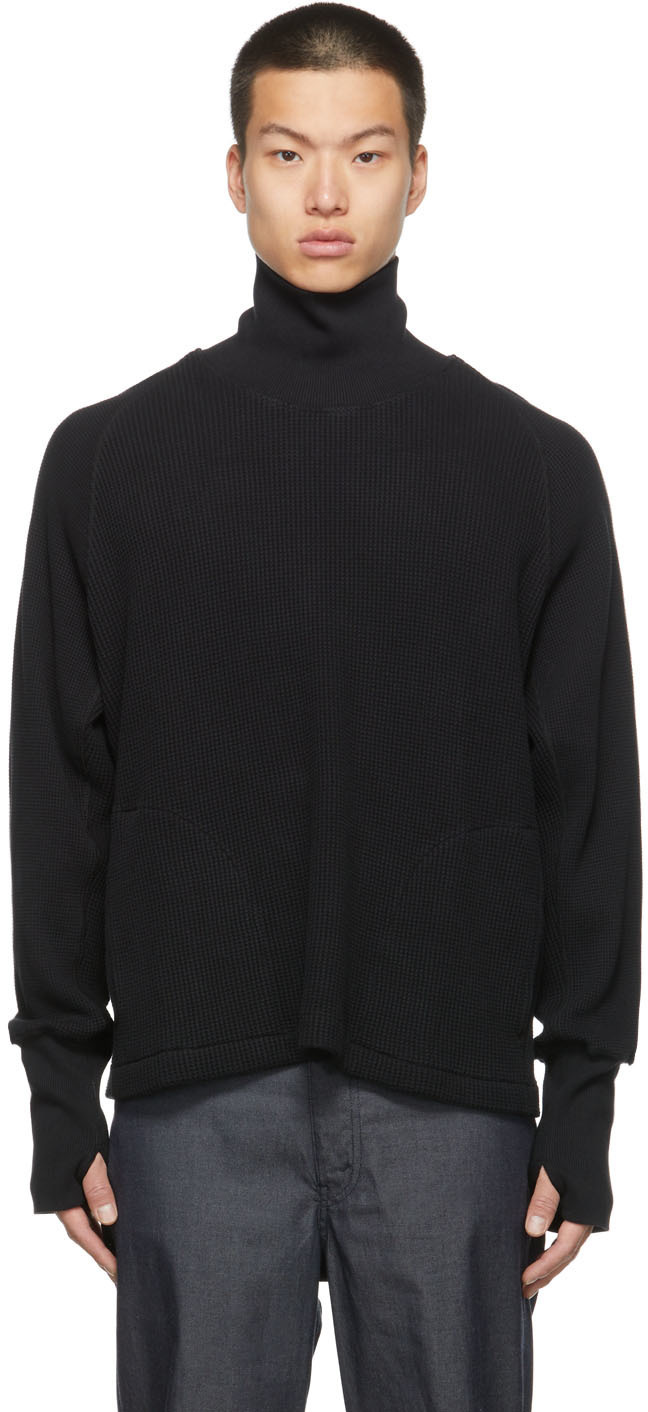 Nicholas Daley Black Waffle Rollneck Turtleneck Nicholas Daley